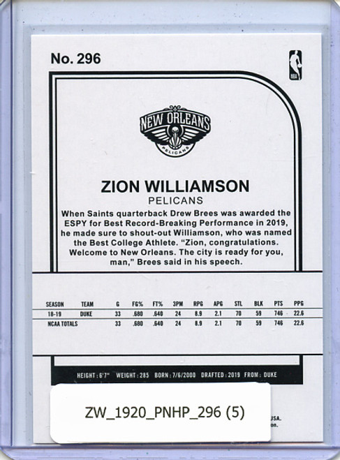 Zion Williamson 2019-20 Hoops #296 Hoops Tribute (5)