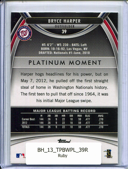 Bryce Harper 2013 Bowman Platinum #39 Ruby