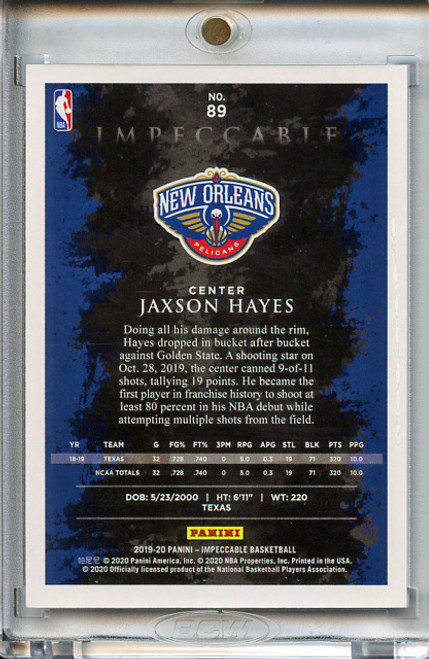 Jaxson Hayes 2019-20 Impeccable #89 (#41/99)