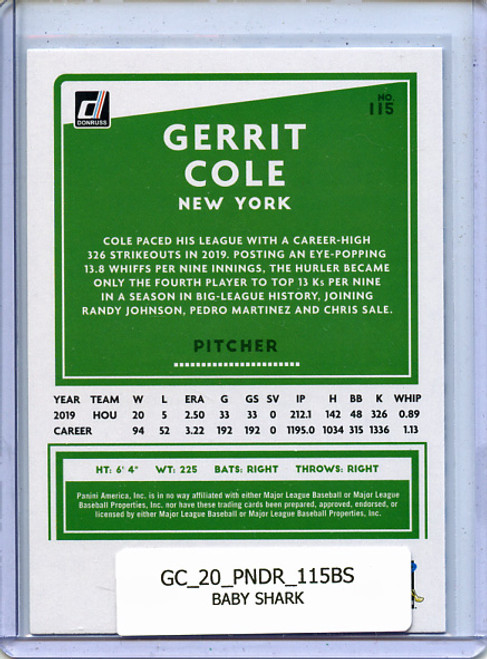 Gerrit Cole 2020 Donruss #115 Baby Shark