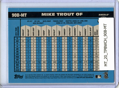 Mike Trout 2020 Bowman Chrome, 1990 Bowman #90B-MT