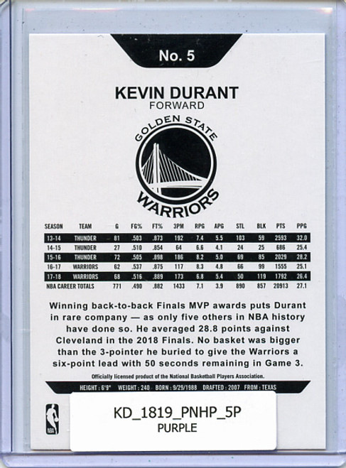 Kevin Durant 2018-19 Hoops #5 Purple