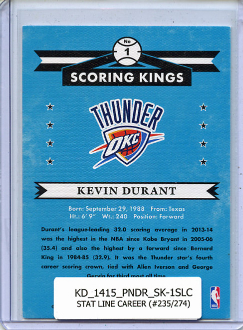 Kevin Durant 2014-15 Donruss, Scoring Kings #1 Stat Line Career PPG (#235/274)