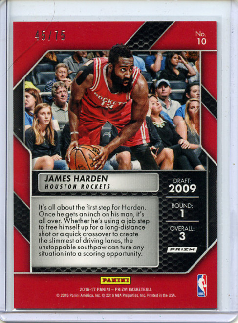 James Harden 2016-17 Prizm, First Steps #10 Purple (#45/75)