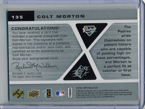 Colt Morton 2008 SPx #135 Silver Rookie Autographs