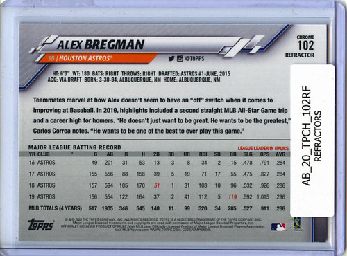 Alex Bregman 2020 Topps Chrome #102 Refractors