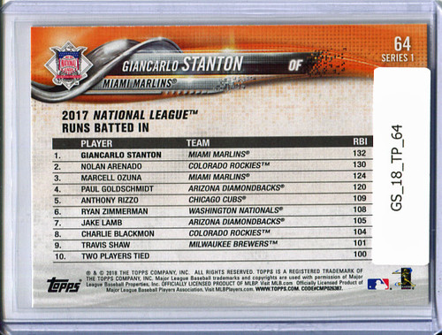 Giancarlo Stanton 2018 Topps #64 League Leaders RBI
