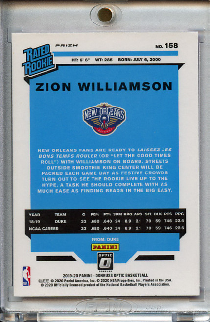 Zion Williamson 2019-20 Donruss Optic #158 Hyper Pink (1)