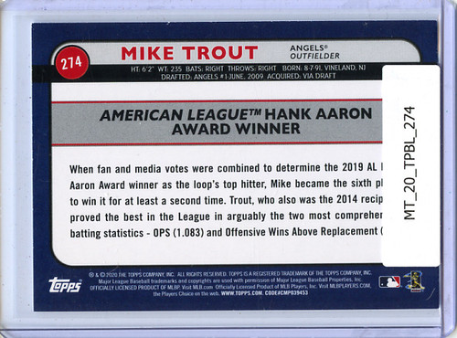 Mike Trout 2020 Big League #274 Award Winners