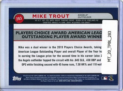 Mike Trout 2020 Big League #283 Award Winners