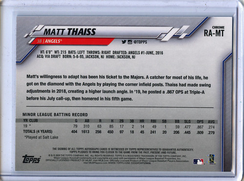 Matt Thaiss 2020 Topps Chrome, Rookie Autographs #RA-MT