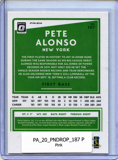 Pete Alonso 2020 Donruss Optic #187 Pink