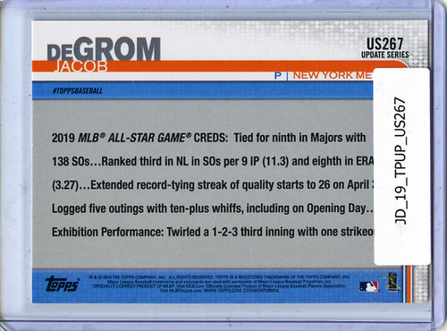 Jacob DeGrom 2019 Topps Update #US267 All-Star