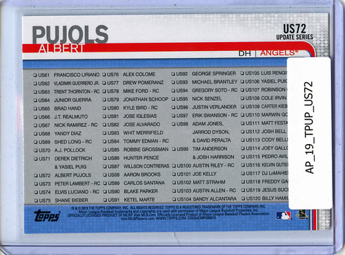 Albert Pujols 2019 Topps Update #US72 Highlights Checklist