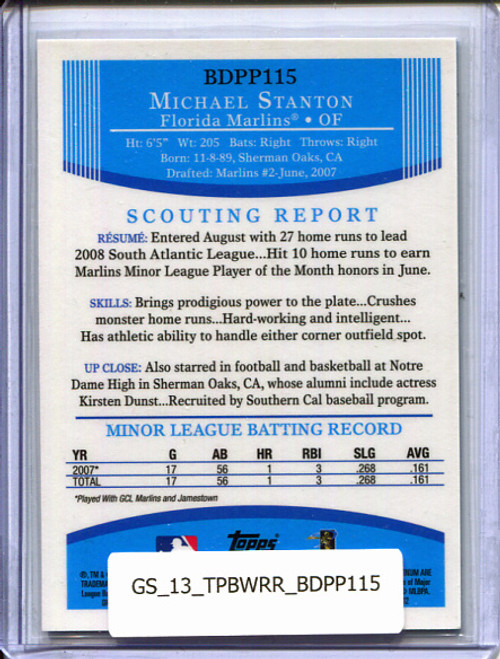 Giancarlo Stanton 2013 Bowman, Rookie Reprints #BDPP115