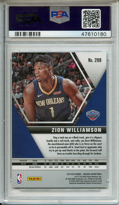 Zion Williamson 2019-20 Mosaic #209 PSA 10 Gem Mint (#47610180)