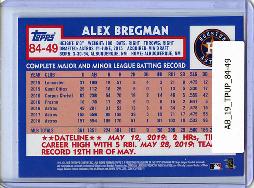 Alex Bregman 2019 Topps Update, 1984 Topps #84-49