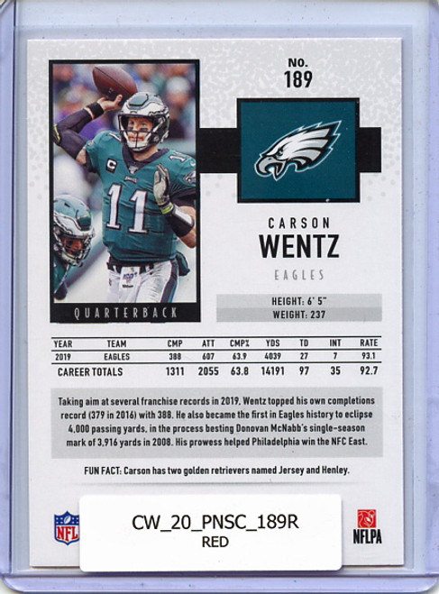 Carson Wentz 2020 Score #189 Red