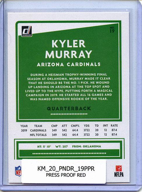 Kyler Murray 2020 Donruss #19 Press Proof Red