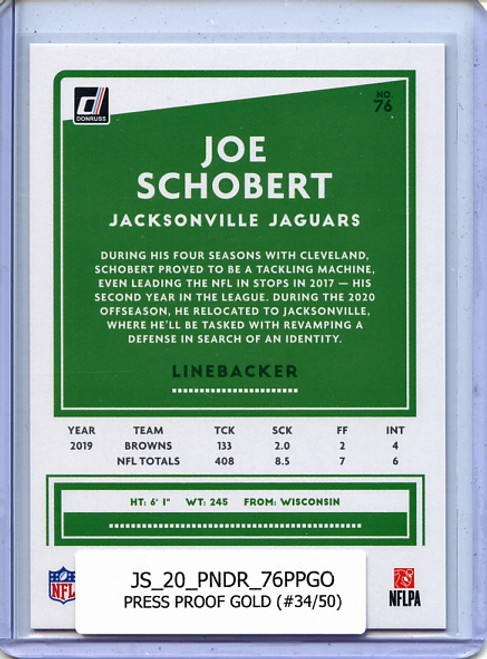 Joe Schobert 2020 Donruss #76 Press Proof Gold (#34/50)