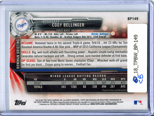 Cody Bellinger 2017 Bowman Prospects #BP-149