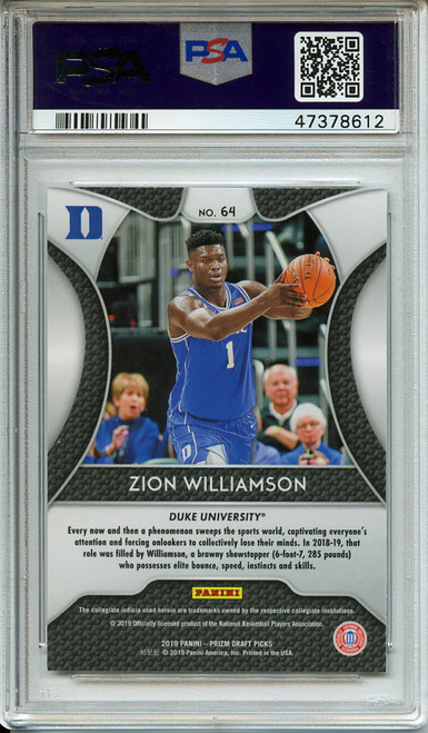 Zion Williamson 2019-20 Prizm Draft Picks #64 PSA 10 Gem Mint (#47378612)