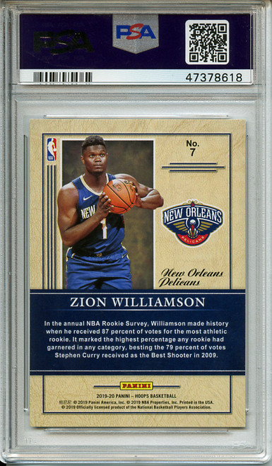 Zion Williamson 2019-20 Hoops, Class of 2019 #7 PSA 10 Gem Mint (#47378618)