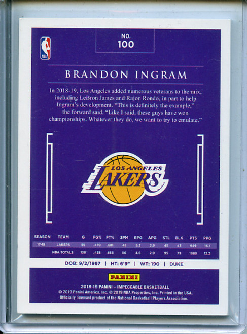 Brandon Ingram 2018-19 Impeccable #100 (#62/99)