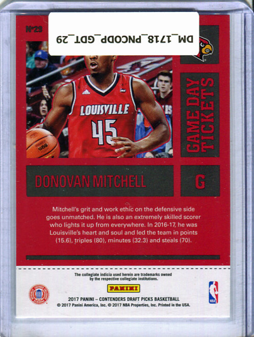 Donovan Mitchell 2017-18 Contenders Draft Picks, Game Day Tickets #29