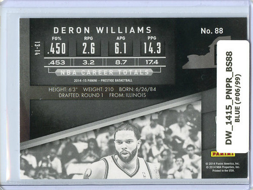 Deron Williams 2014-15 Prestige #88 Bonus Shots Blue (#06/99)