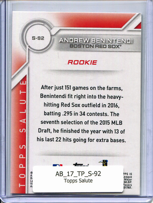 Andrew Benintendi 2017 Topps, Salute #S-92