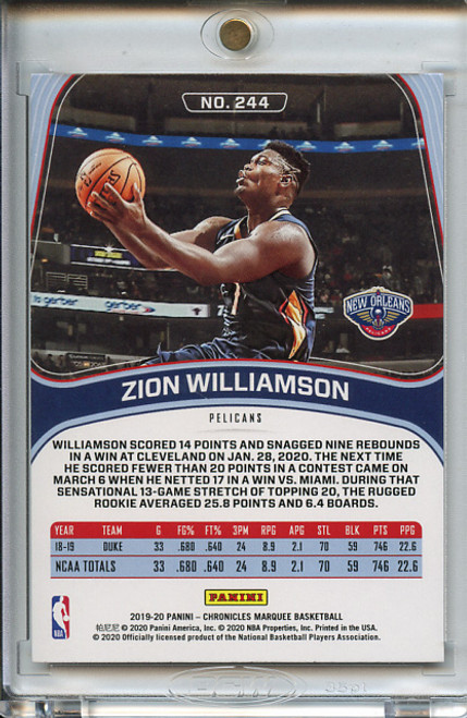 Zion Williamson 2019-20 Chronicles, Marquee #244 Bronze (1)