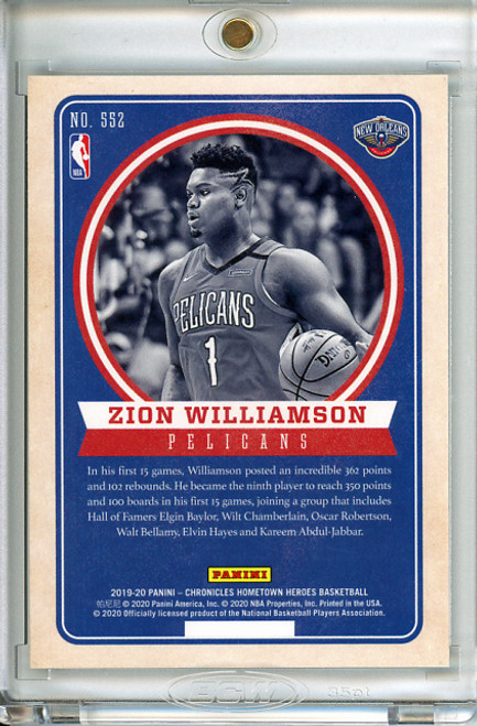 Zion Williamson 2019-20 Chronicles, Hometown Heroes #552 (1)