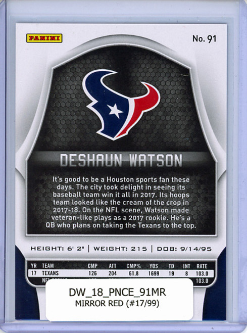 Deshaun Watson 2018 Certified #91 Mirror Red (#17/99)