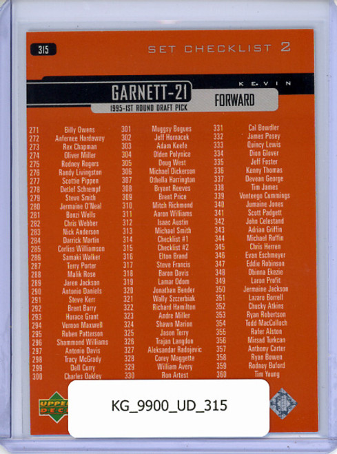 Kevin Garnett 1999-00 Upper Deck #315 Checklist