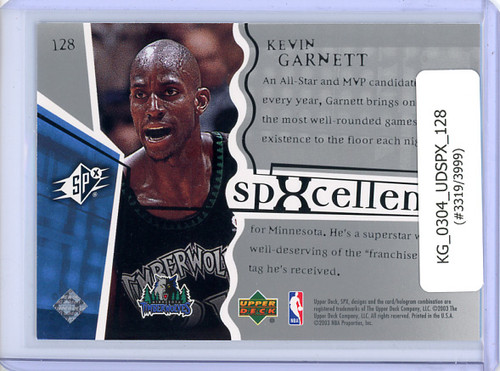 Kevin Garnett 2003-04 SPx #128 SPXcellence (#3319/3999)