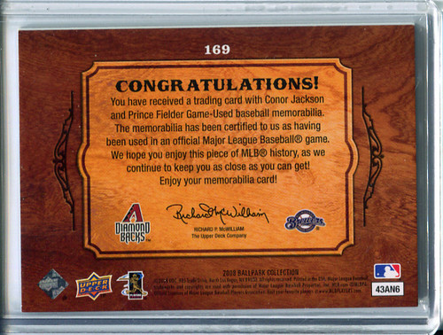 Prince Fielder, Conor Jackson 2008 Upper Deck Ballpark Collection #169 Dual Jersey