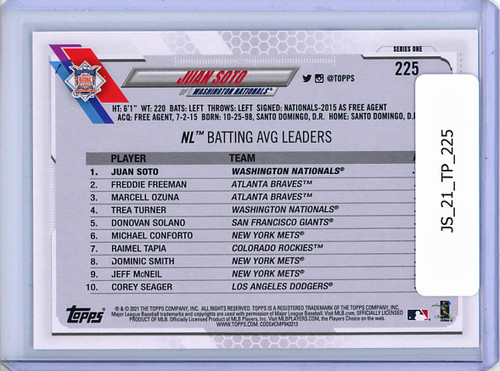 Juan Soto 2021 Topps #225 League Leaders