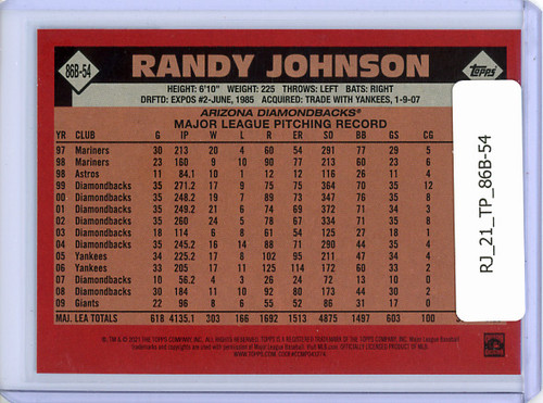 Randy Johnson 2021 Topps, 1986 Topps #86B-54