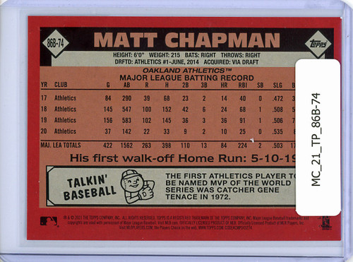 Matt Chapman 2021 Topps, 1986 Topps #86B-74