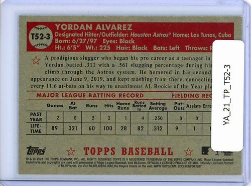 Yordan Alvarez 2021 Topps, 1952 Topps Redux #T52-3