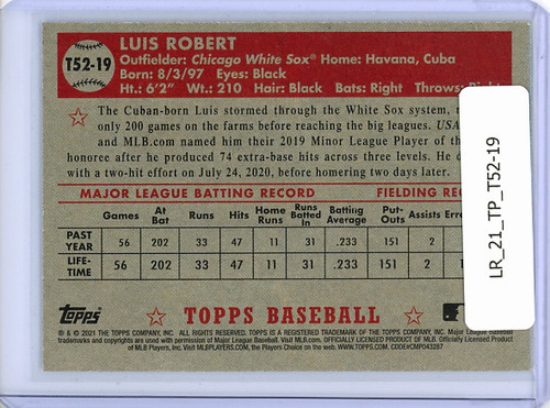 Luis Robert 2021 Topps, 1952 Topps Redux #T52-19