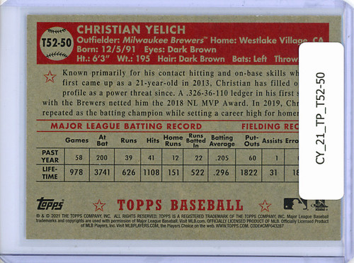 Christian Yelich 2021 Topps, 1952 Topps Redux #T52-50