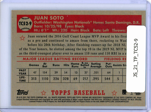 Juan Soto 2021 Topps, 1952 Topps Redux Chrome #TC52-9