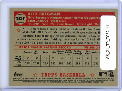 Alex Bregman 2021 Topps, 1952 Topps Redux Chrome #TC52-11