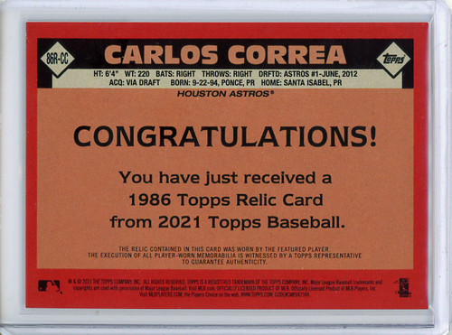 Carlos Correa 2021 Topps, 1986 Topps Relics #86R-CC (1)