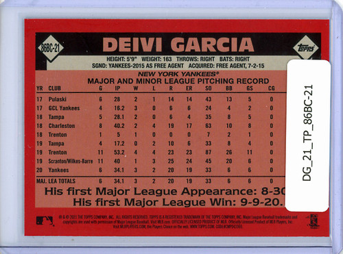 Deivi Garcia 2021 Topps, 1986 Topps Silver Pack Chrome #86BC-21