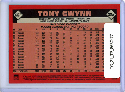 Tony Gwynn 2021 Topps, 1986 Topps Silver Pack Chrome #86BC-77