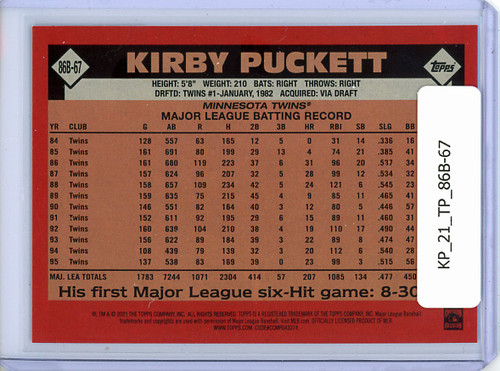 Kirby Puckett 2021 Topps, 1986 Topps #86B-67