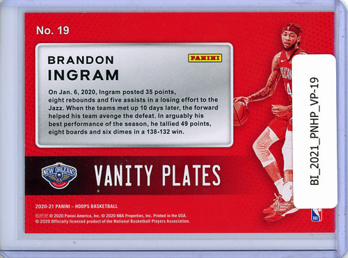 Brandon Ingram 2020-21 Hoops, Vanity Plates #19
